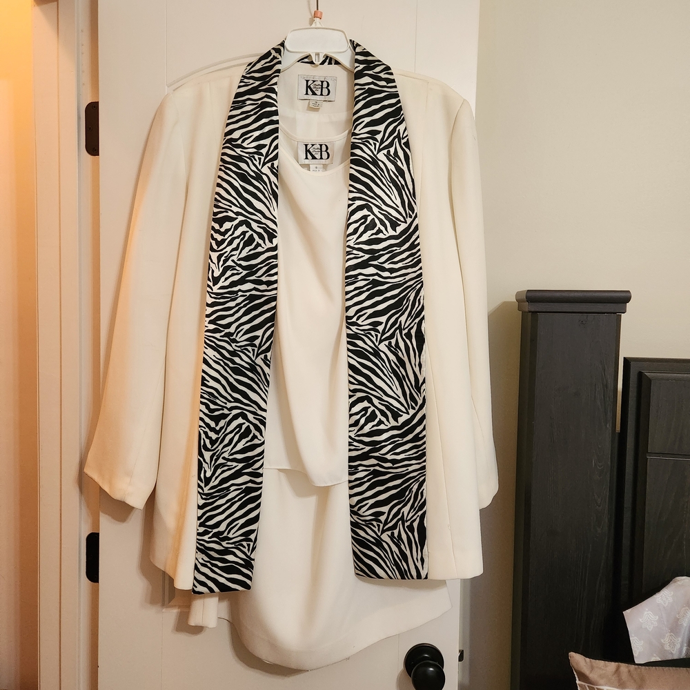 Women's 2 Pc White Suit with Zebra Print